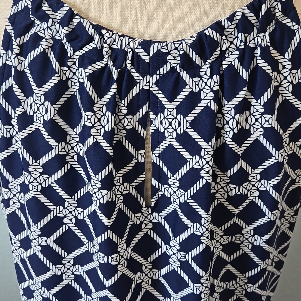 JUDE CONNALLY Sleeveless Halter Mini Dress Navy White Geometric Print Sz LARGE - Picture 7 of 9